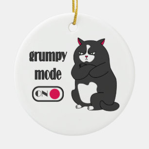 Adorno De Cerámica Modo gruñón en gato gordo gracioso
