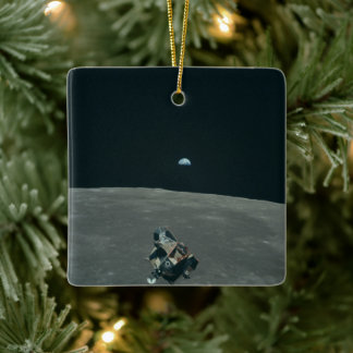 Adorno De Cerámica Módulo Lunar Apolo y salida de la Tierra sobre la 