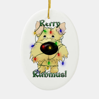 Adorno De Cerámica Mojón Terrier - luces de navidad