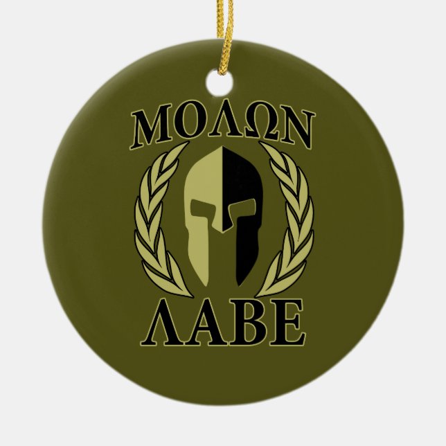 Adorno De Cerámica Molon Labe Spartan Mask Laurelles Olive Green (Frente)