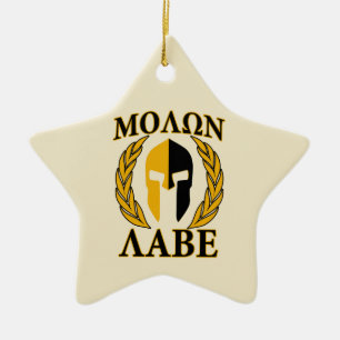 Adorno De Cerámica Molon Labe Spartan Mask Laurels Beige Decor