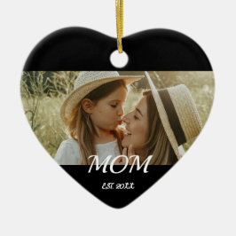 Adorno De Cerámica Mom Est. Black White Script Mothers Day Photo  Cer