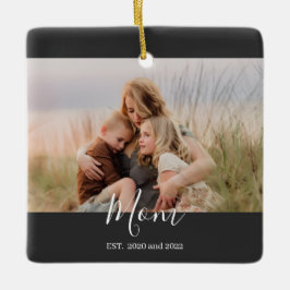 Adorno De Cerámica Mom Established Black White Elegant Script Photo 