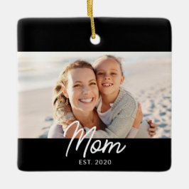 Adorno De Cerámica Mom Established Black White Script Photo