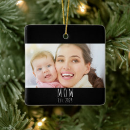 Adorno De Cerámica Mom Established Black White Script Photo