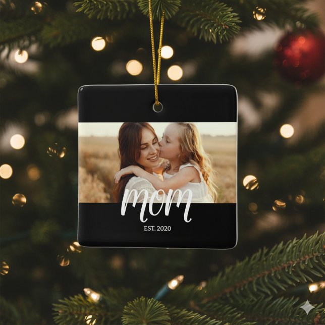 Adorno De Cerámica Mom Established Black White Script Photo  (Subido por el creador)