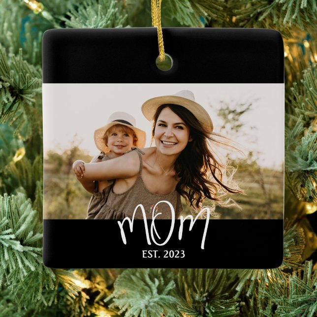 Adorno De Cerámica Mom Established Black White Script Photo (Subido por el creador)