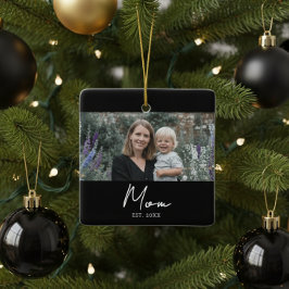 Adorno De Cerámica Mom Established Black White Script Photo