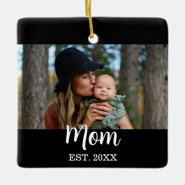 Adorno De Cerámica Mom Established Photo Mother's Day Black (Anverso)