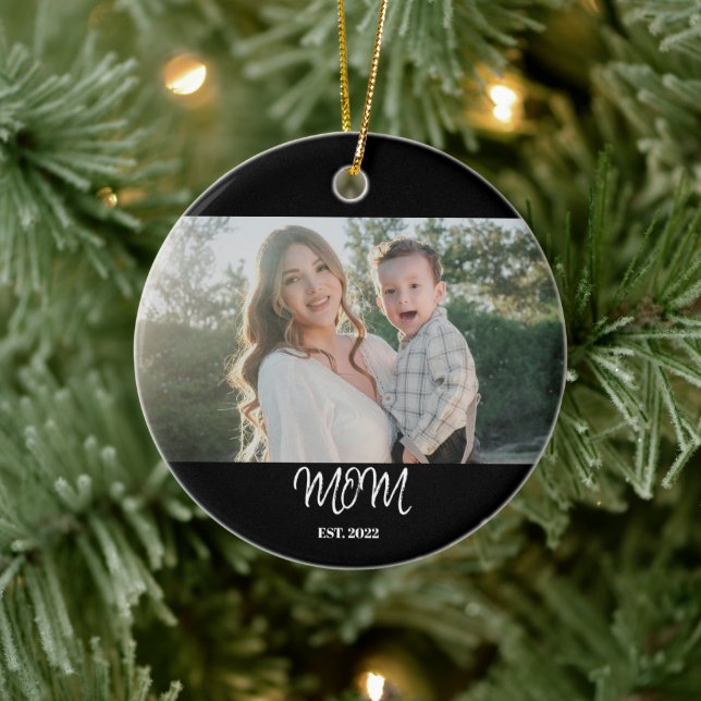 Adorno De Cerámica Mom Established, Photo, Script, Ceramic Ornament (Árbol)