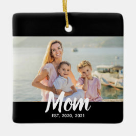 Adorno De Cerámica Mom Established Script Photo Custom Date