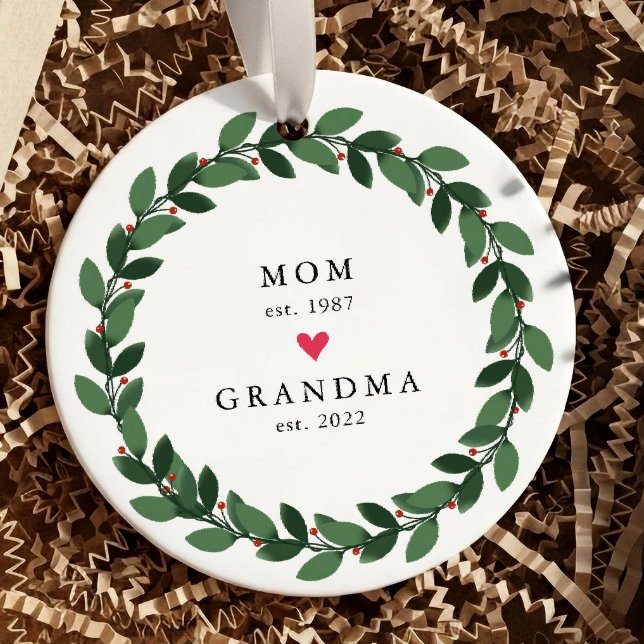 Adorno De Cerámica Mom | Grandma Year Est. Ceramic Ornament (Subido por el creador)