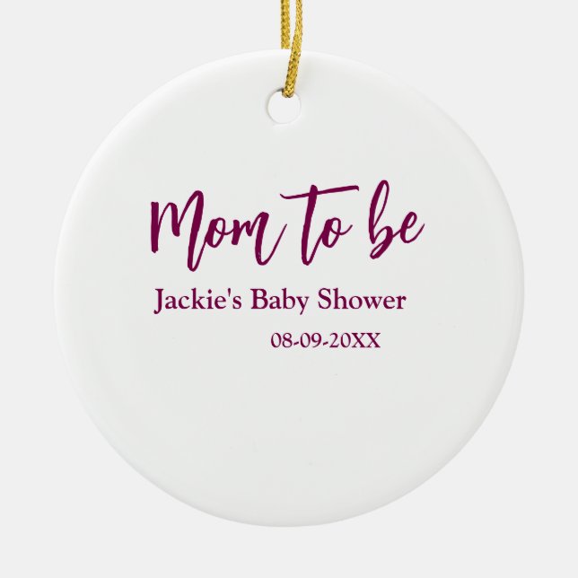 Adorno De Cerámica Mom to be baby shower name date pink simple minima (Frente)