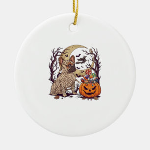 Adorno De Cerámica Momia de Halloween Bulldog Francés Calabaza Carame