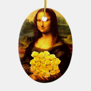 Adorno De Cerámica Mona Lisa Con Bouquet De Rosas Amarillas