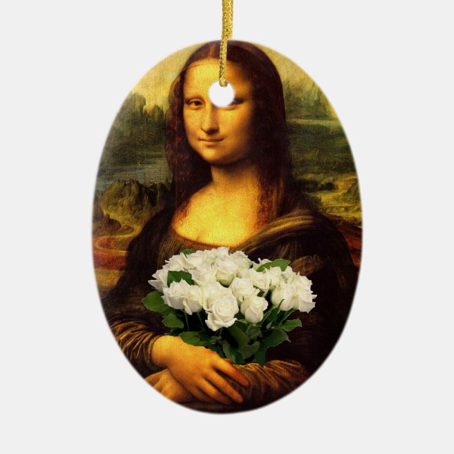 Adorno De Cerámica Mona Lisa Con Bouquet De Rosas Blancas (Frente)