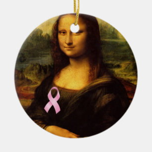 Adorno De Cerámica Mona Lisa Con Cinta Rosa