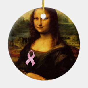 Adorno De Cerámica Mona Lisa Con Cinta Rosa