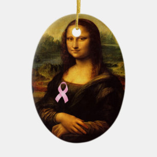 Adorno De Cerámica Mona Lisa Con Cinta Rosa