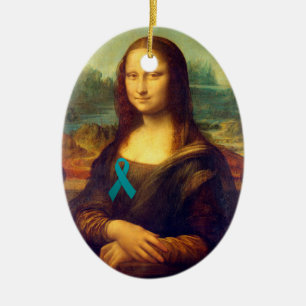 Adorno De Cerámica Mona Lisa Con Cinta Verde azulada
