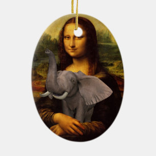 Adorno De Cerámica Mona Lisa Con Elefante