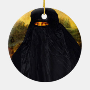 Adorno De Cerámica Mona Lisa oculta detrás de Burqa