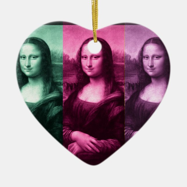 Adorno De Cerámica Mona Lisa Púrpura Rosa Verde (Frente)