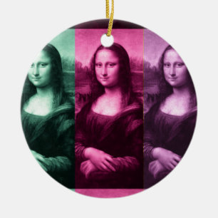 Adorno De Cerámica Mona Lisa Púrpura Rosa Verde