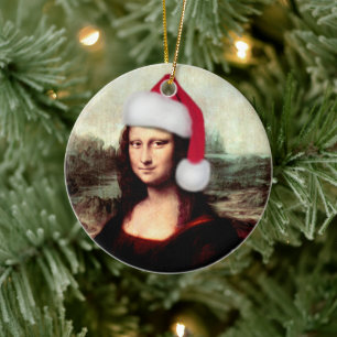 Adorno De Cerámica Mona Lisa Sombrero de Santa Navidad