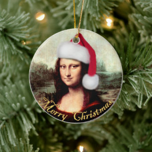 Adorno De Cerámica Mona Lisa Sombrero de Santa Navidad