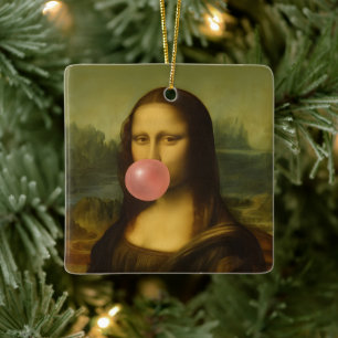 Adorno De Cerámica Mona Lisa Soplando Goma Rosa