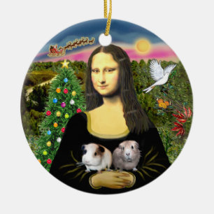 Adorno De Cerámica Mona Lisa & sus dos cobayas