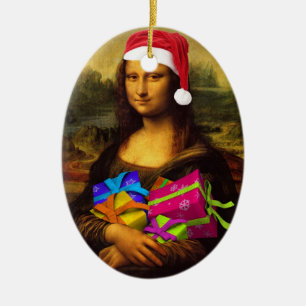 Adorno De Cerámica Mona Lisa Viene Como Santa Claus