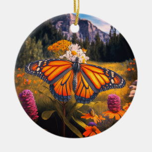 Adorno De Cerámica Monarca Mariposa Montaña Hermosa Naturaleza prader