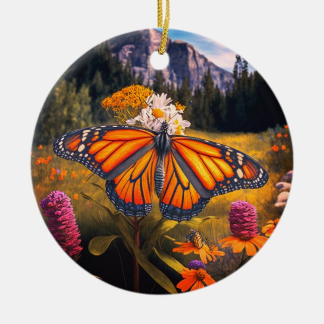 Adorno De Cerámica Monarca Mariposa Montaña Hermosa Naturaleza prader (Frente)