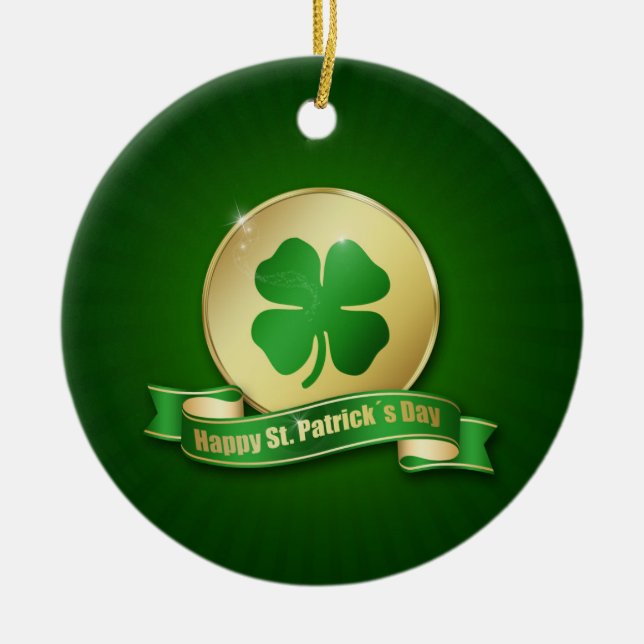 Adorno De Cerámica Moneda de San Patricio Shamrock (Frente)