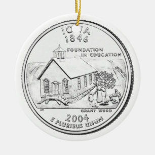 Adorno De Cerámica Moneda de un cuarto de dólar de Iowa