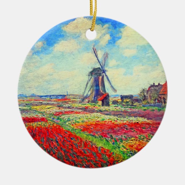 Adorno De Cerámica Monet Tulips Windmill (Frente)