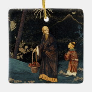 Adorno De Cerámica Monje y Niño Japonés Antiguo G.A. Audsley