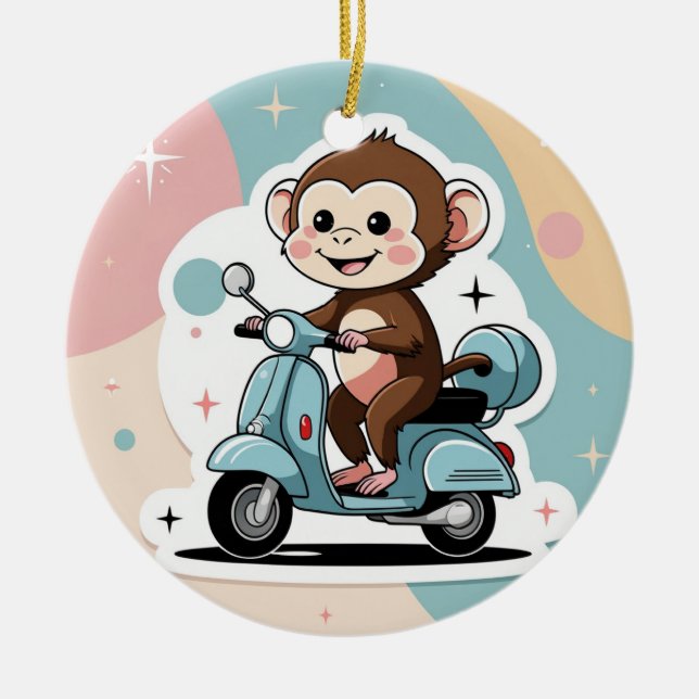 Adorno De Cerámica Monkey driving a scooter (Frente)