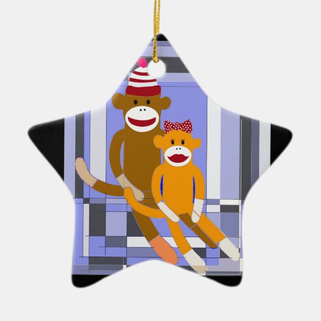 Adorno De Cerámica Mono de Sr. y de señora Sock (Frente)