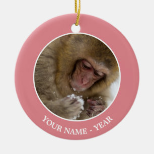 Adorno De Cerámica Mono japonés de la nieve del Macaque el   del beb