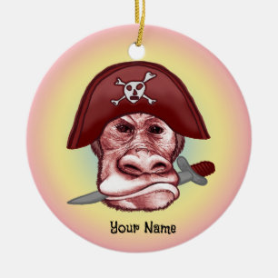 Adorno De Cerámica Mono Pirata Grande Malvado