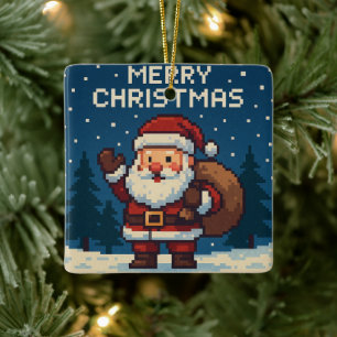 Adorno De Cerámica Mono pixel art adorable feliz navidad