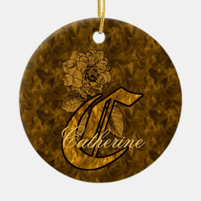 Adorno De Cerámica Monogram Initial C Elegant Gold Peony Personalized (Frente)