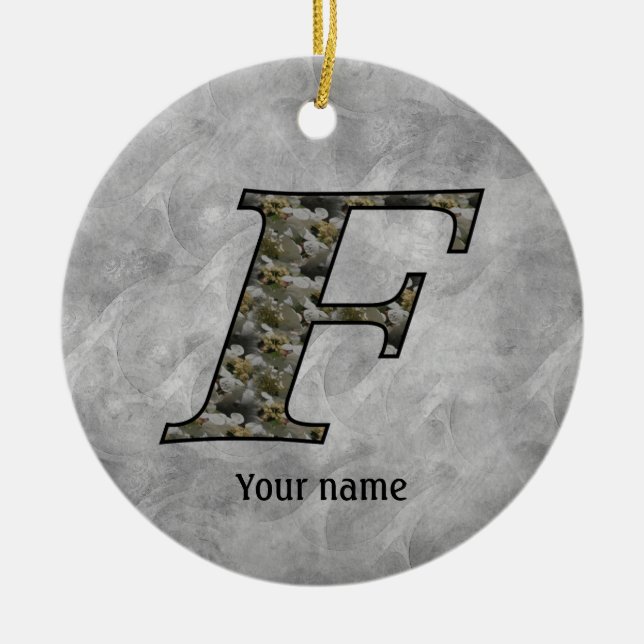 Adorno De Cerámica Monogram Initial F Hydrangea Flowers Personalized (Frente)