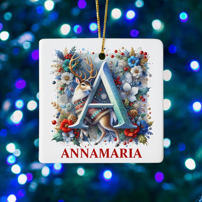 Adorno De Cerámica Monograma A de renos navidades con nombre personal (Subido por el creador)