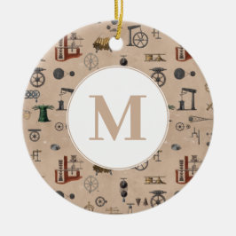 Adorno De Cerámica Monograma científico mecánico de ingeniería antigu