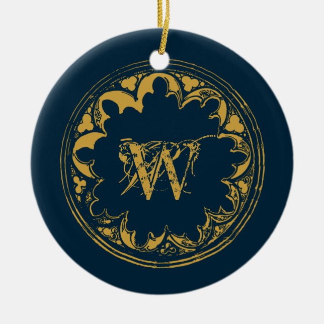 Adorno De Cerámica Monograma con molestias de cosecha rugiana azul y  (Frente)