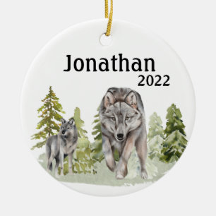 Adorno De Cerámica Monograma de acuarela Wolf Lover navidades